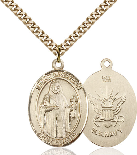 14kt Gold Filled Saint Brendan the Navigator/ Navy Pendant