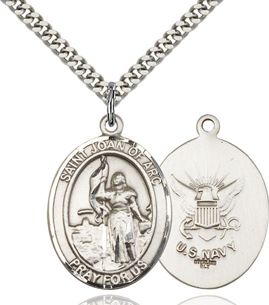 Sterling Silver Saint Joan of Arc / Navy Pendant