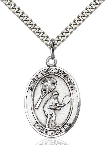 Sterling Silver Saint Christopher/Tennis Pendant