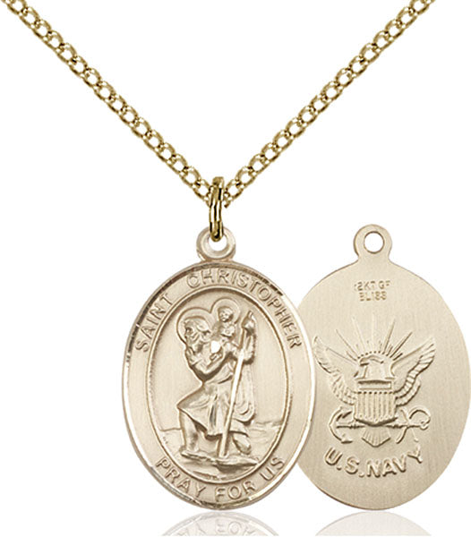 14kt Gold Filled Saint Christopher / Navy Pendant