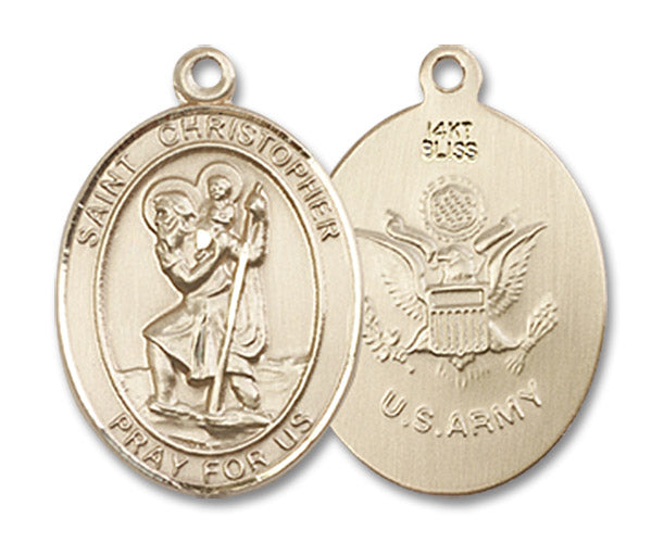 14kt Gold Saint Christopher / Army Medal