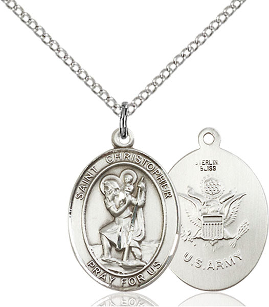 Sterling Silver Saint Christopher / Army Pendant