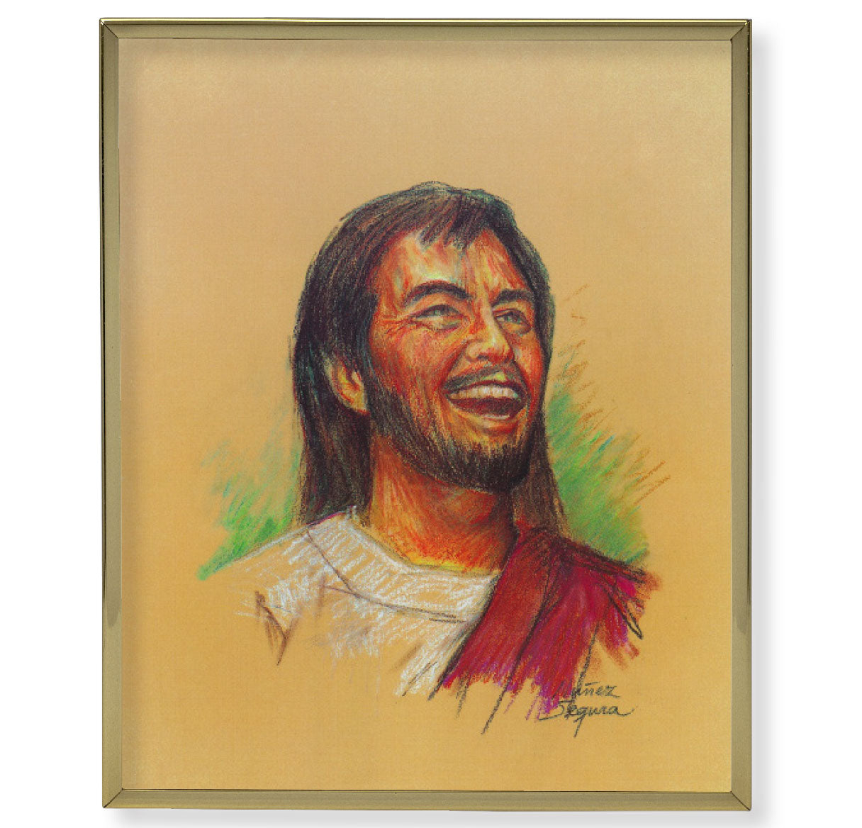 Laughing Jesus Gold Framed Plaque Art