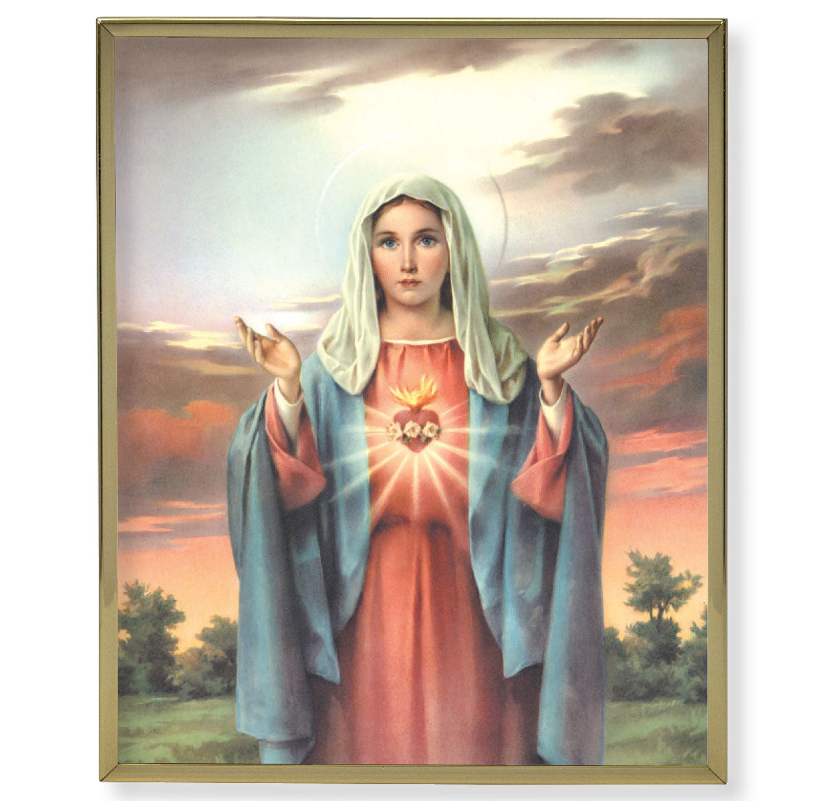 Sacred Heart of Mary Gold Framed Plaque Art