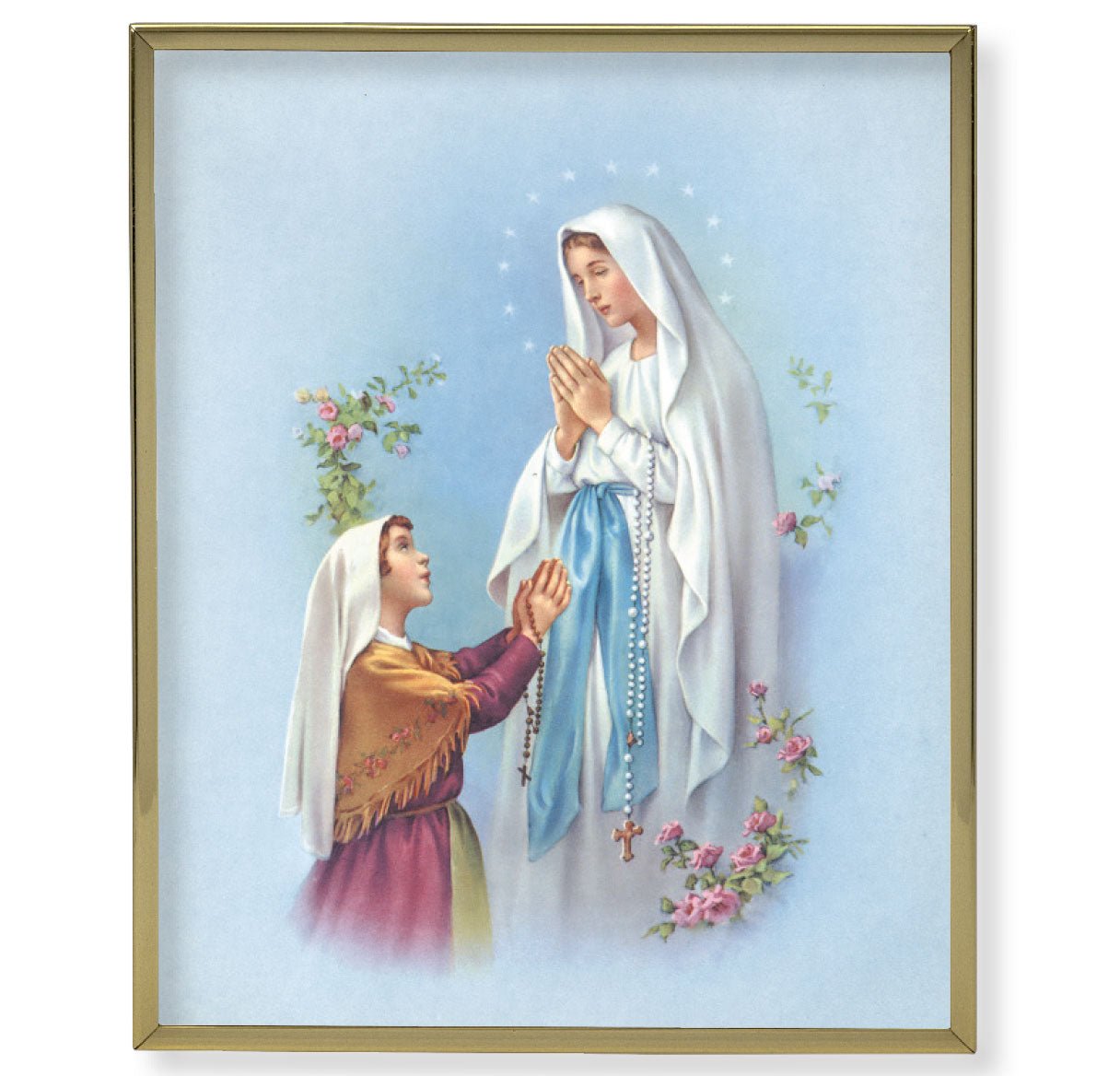 Our Lady of Lourdes Gold Framed Plaque Art