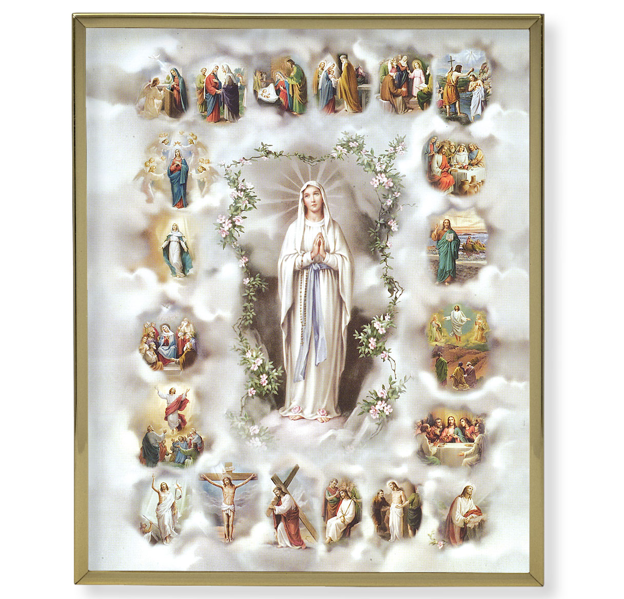 Mysteries of the Rosary Gold Framed Plaque Art