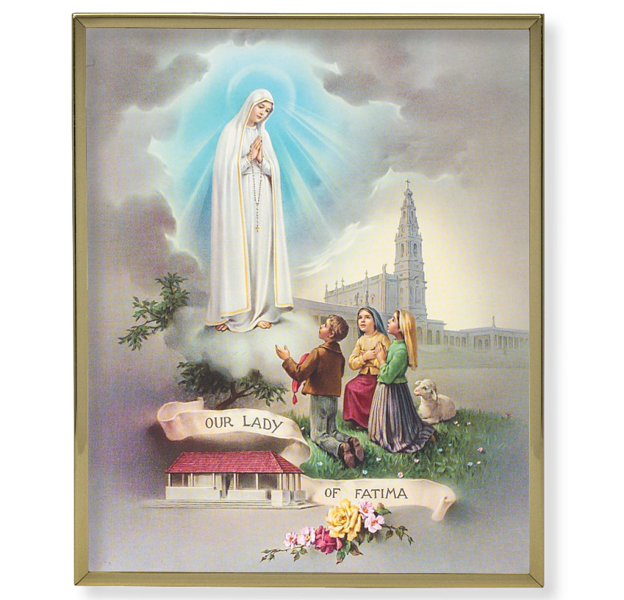Our Lady of Fatima Gold Framed Plaque Art