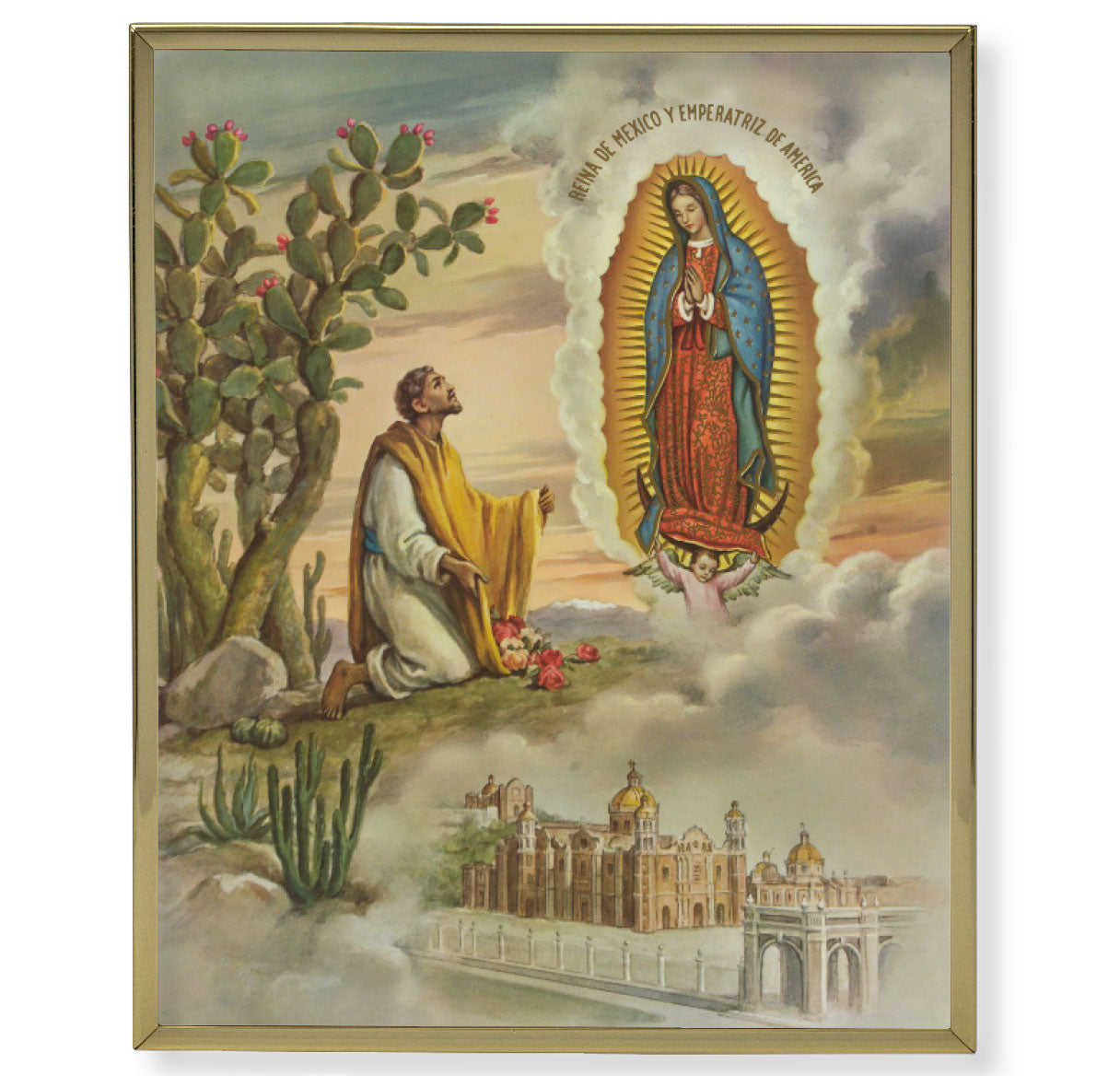 Our Lady of Guadalupe with Juan Diego Gold Framed Plaque Art