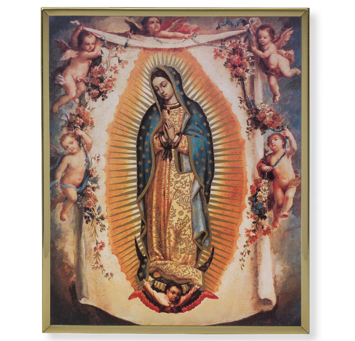Our Lady of Guadalupe with Angels Gold Framed Plaque Art