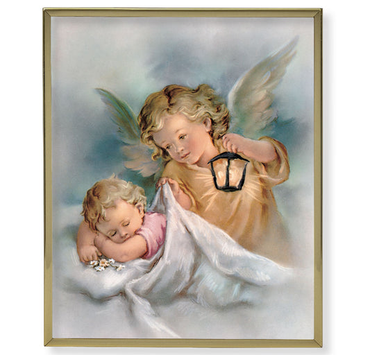 Guardian Angel with Lantern Gold Framed Plaque Art