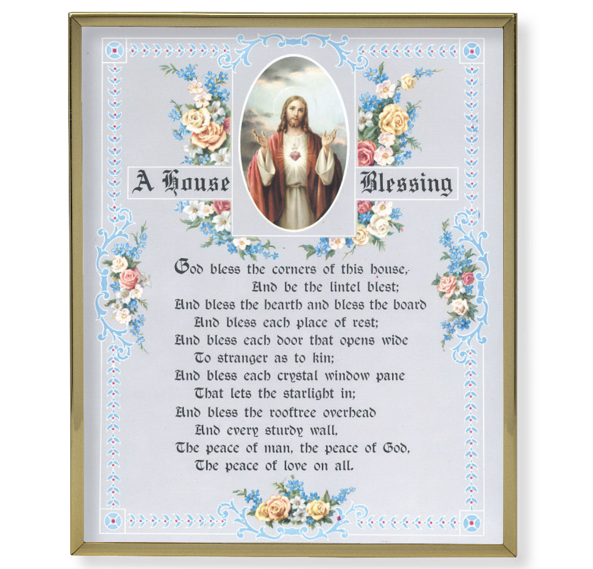 House Blessing - Sacred Heart of Jesus Gold Framed Plaque Art