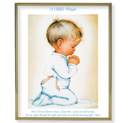 Praying Boy Gold Framed Plaque Art