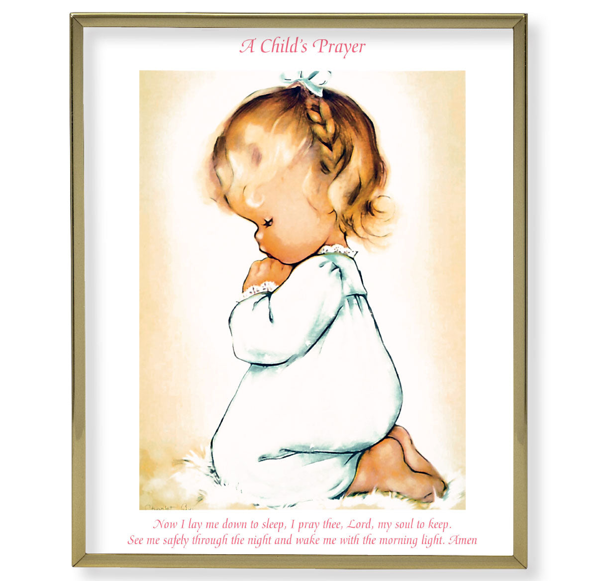Praying Girl Gold Framed Plaque Art