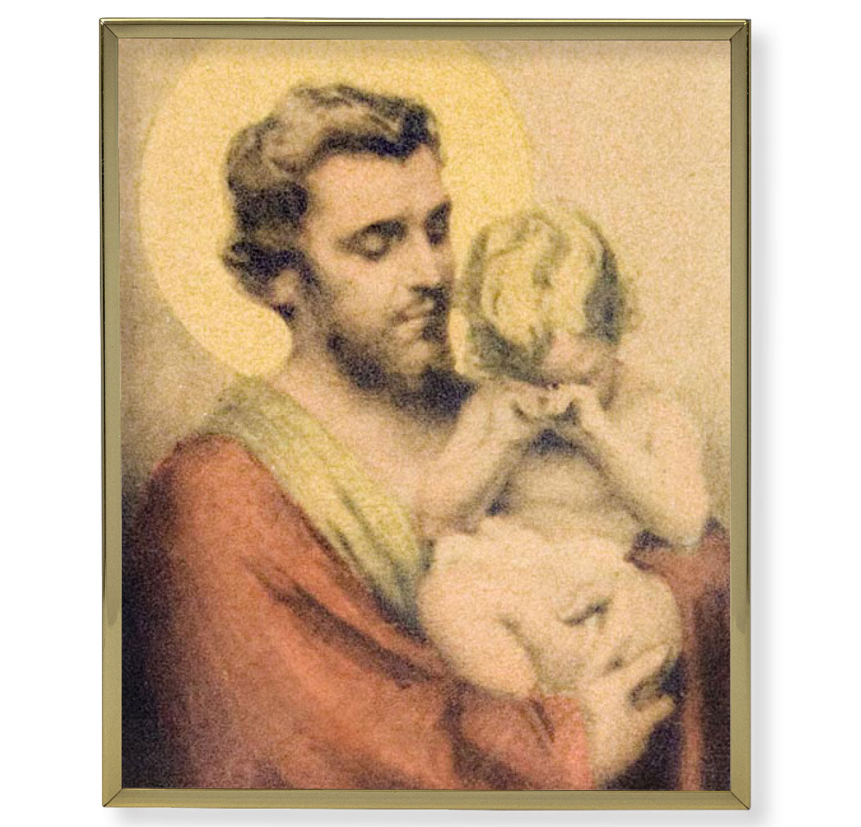 St. Joseph with Crying Jesus Gold Framed Plaque Art