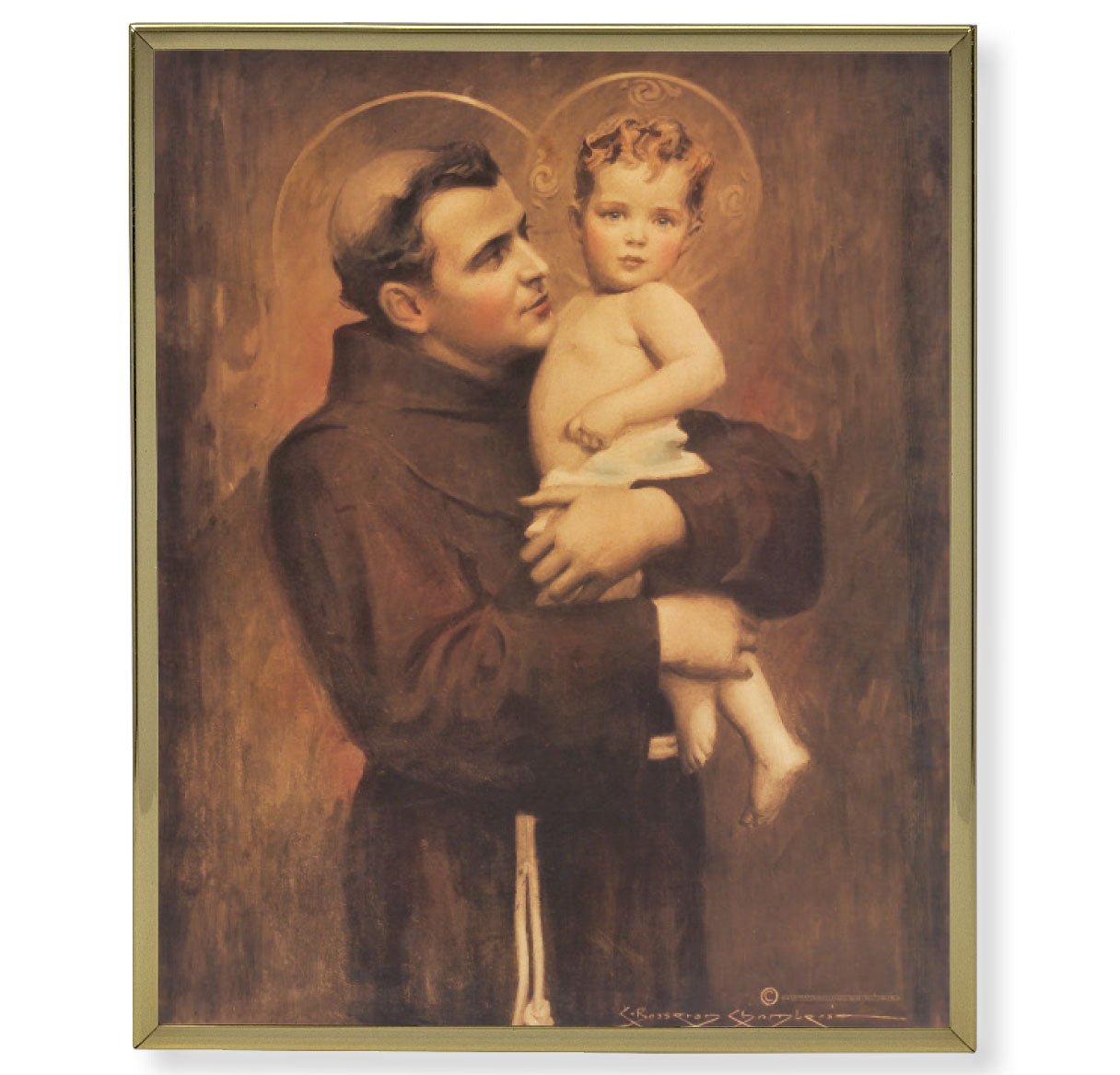 St. Anthony with Jesus Gold Framed Plaque Art