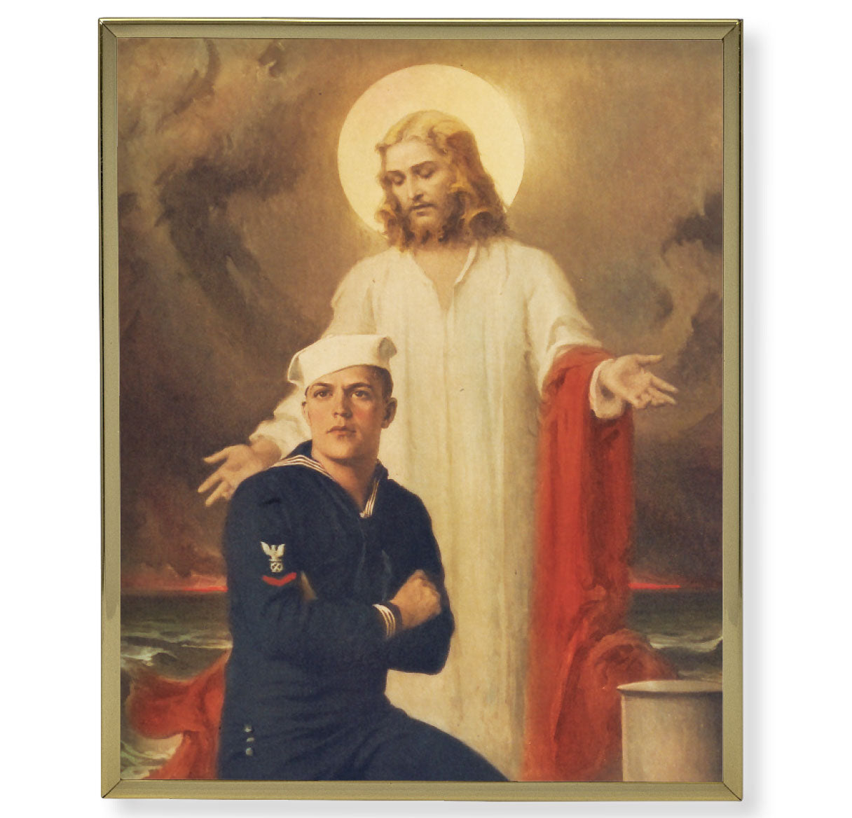 Jesus with Sailor Gold Framed Plaque Art