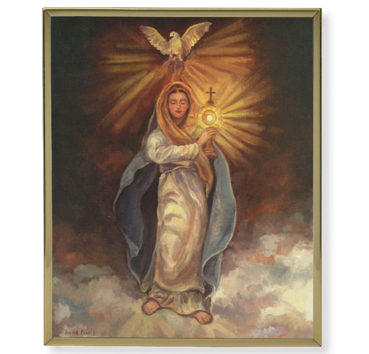 Mary with Monstrance Gold Framed Plaque Art