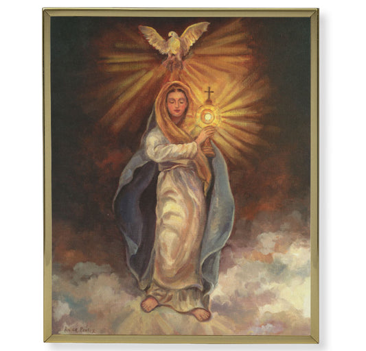 Mary with Monstrance Gold Framed Plaque Art