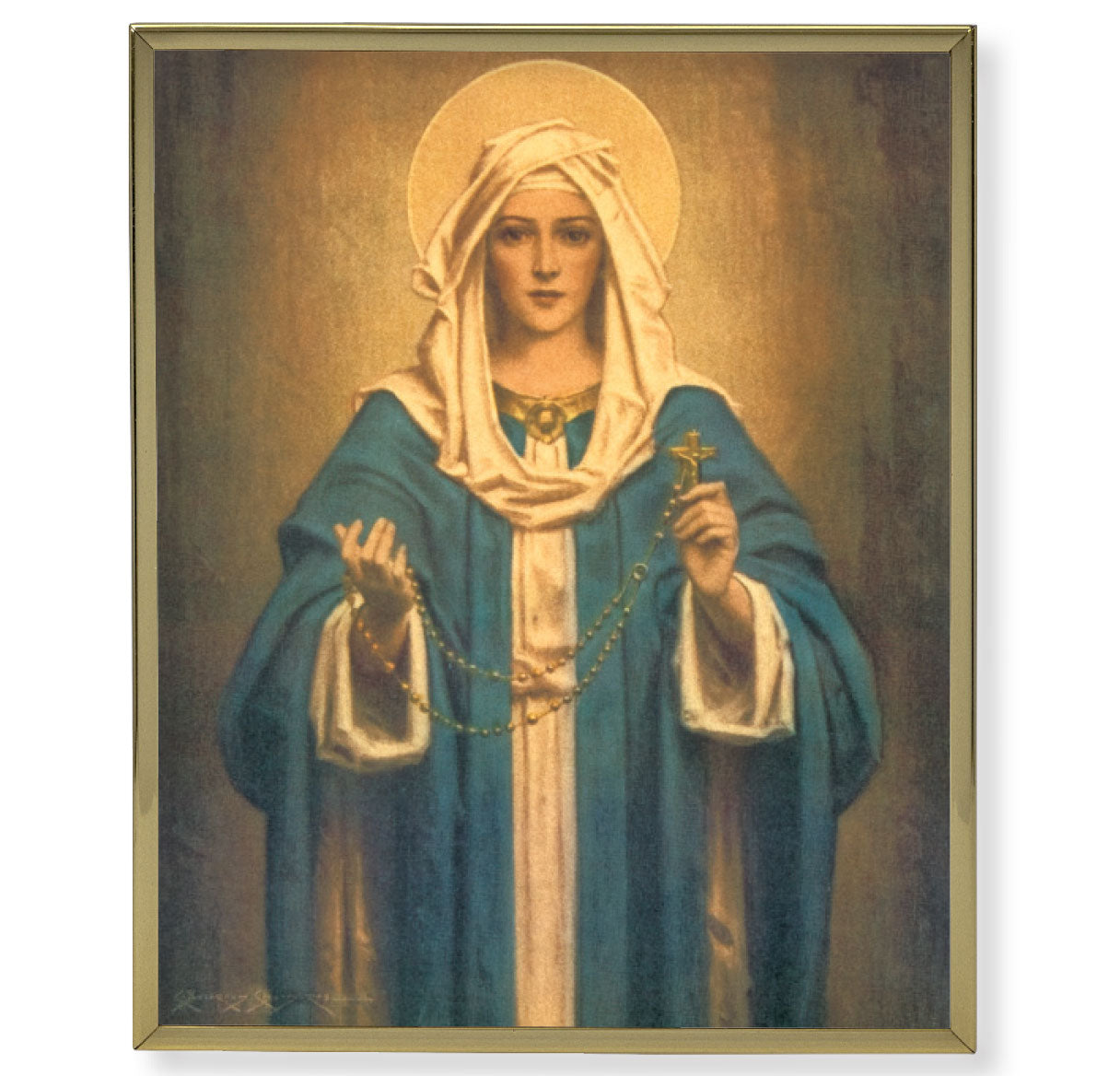 Our Lady of the Rosary Gold Framed Plaque Art