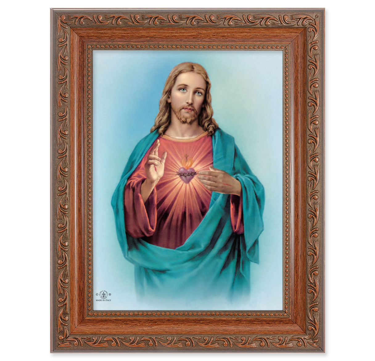 Sacred Heart of Jesus Mahogany Finish Framed Art