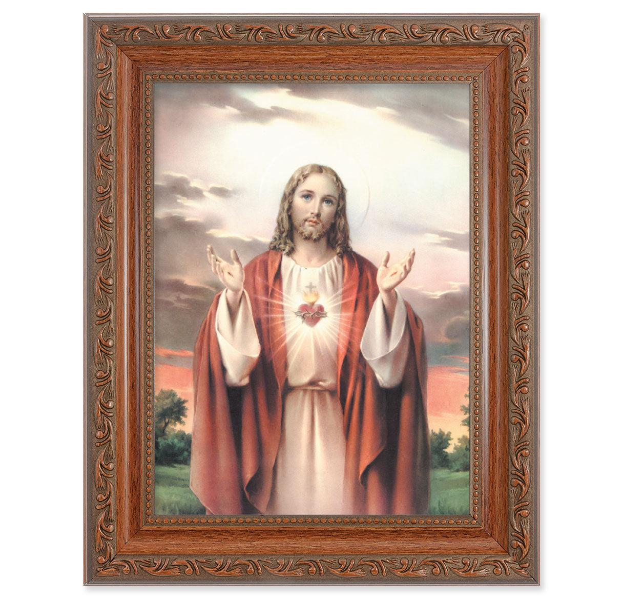 Sacred Heart of Jesus Mahogany Finish Framed Art