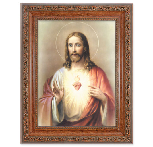 Sacred Heart of Jesus Mahogany Finish Framed Art