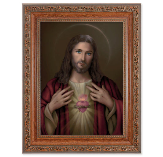 Sacred Heart of Jesus Mahogany Finish Framed Art