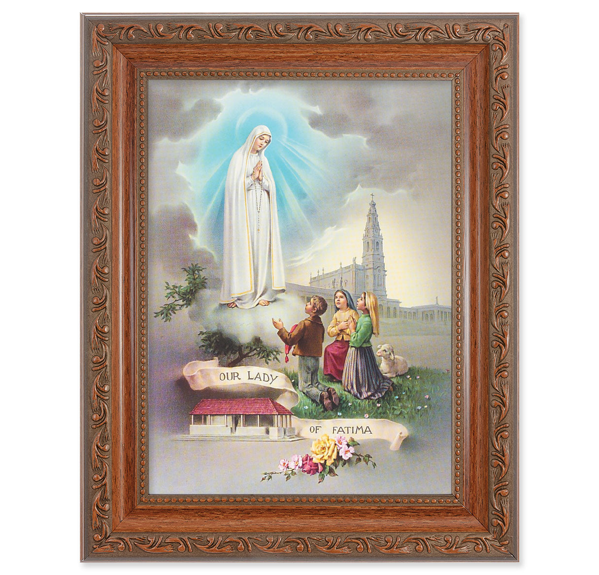 Our Lady of Fatima Mahogany Finish Framed Art