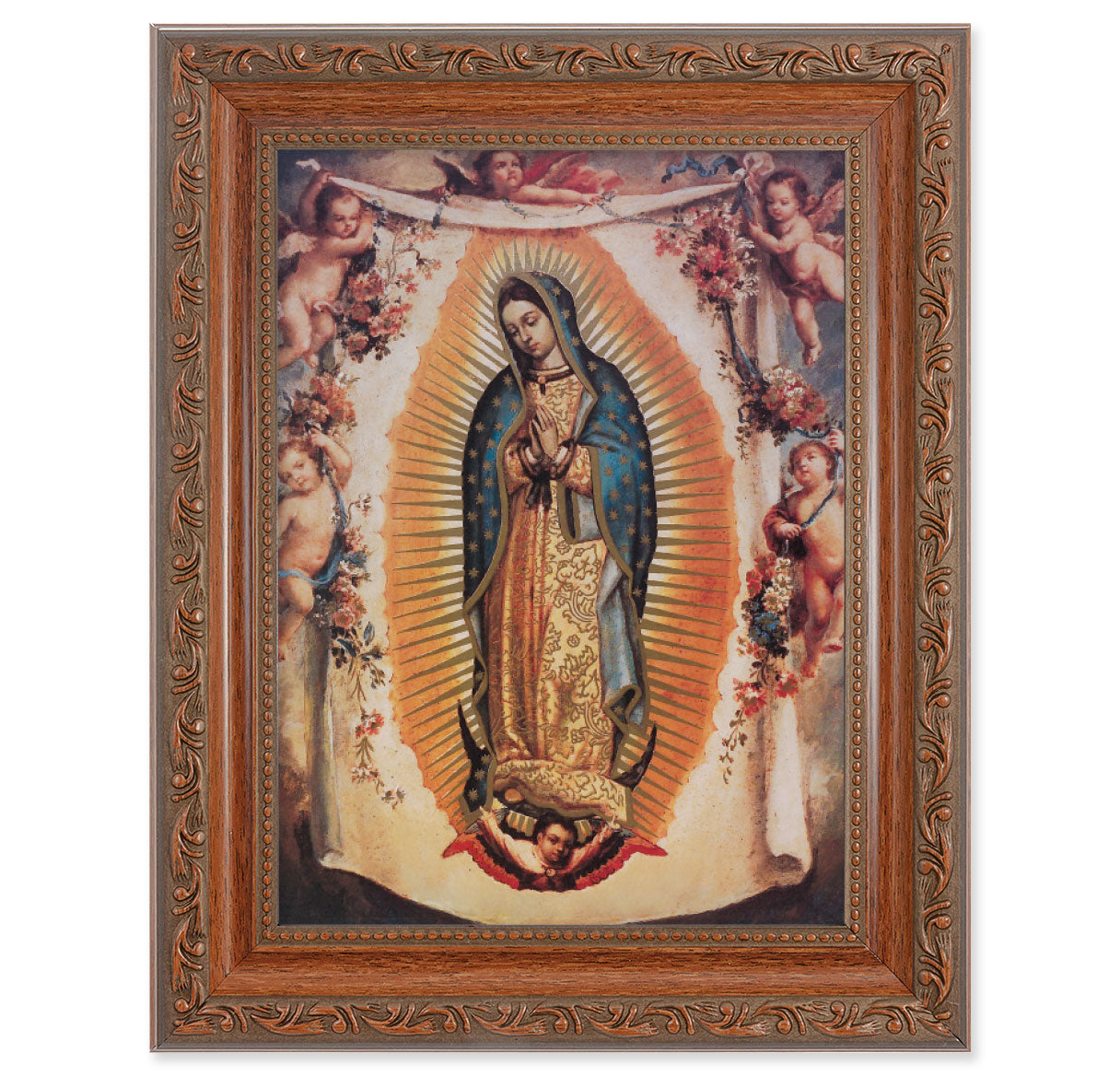 Our Lady of Guadalupe with Angels Mahogany Finish Framed Art