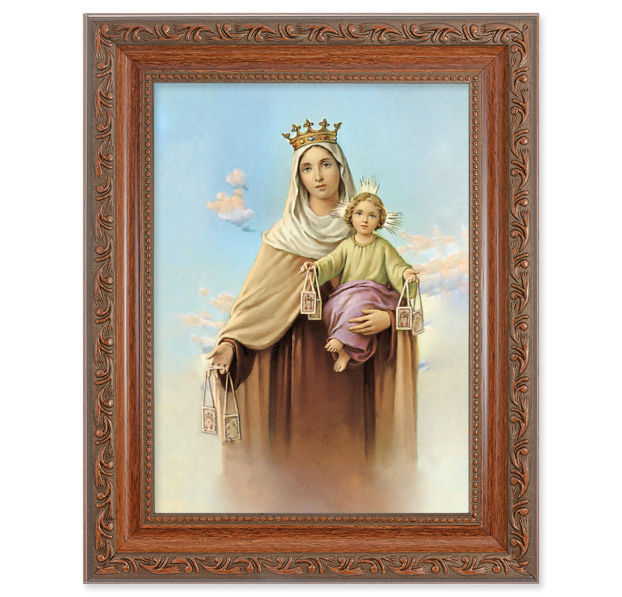 Our Lady of Mount Carmel Mahogany Finish Framed Art