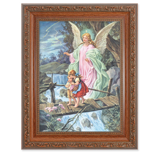 Guardian Angel Mahogany Finish Framed Art