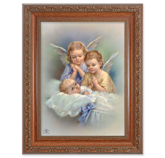 Guardian Angels Mahogany Finish Framed Art