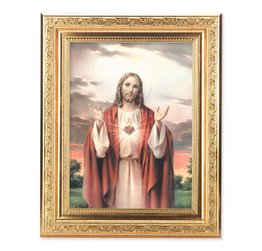 Sacred Heart of Jesus Antique Gold Framed Art