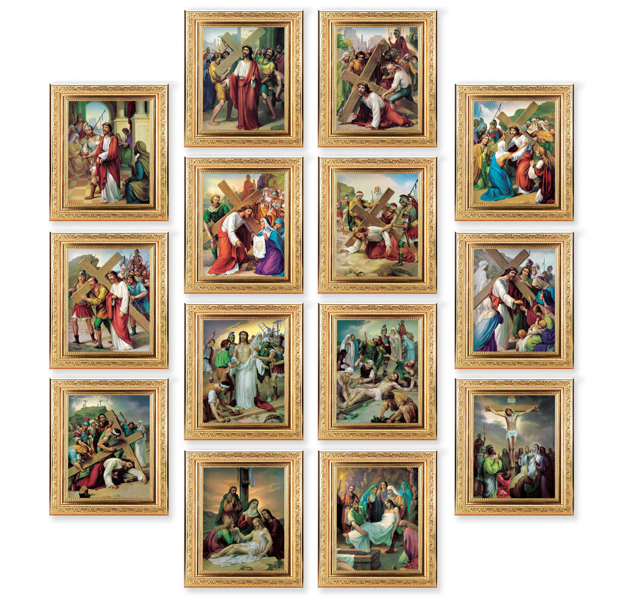 Stations Of The Cross Antique Gold Framed Canvas The Catholic Shop 