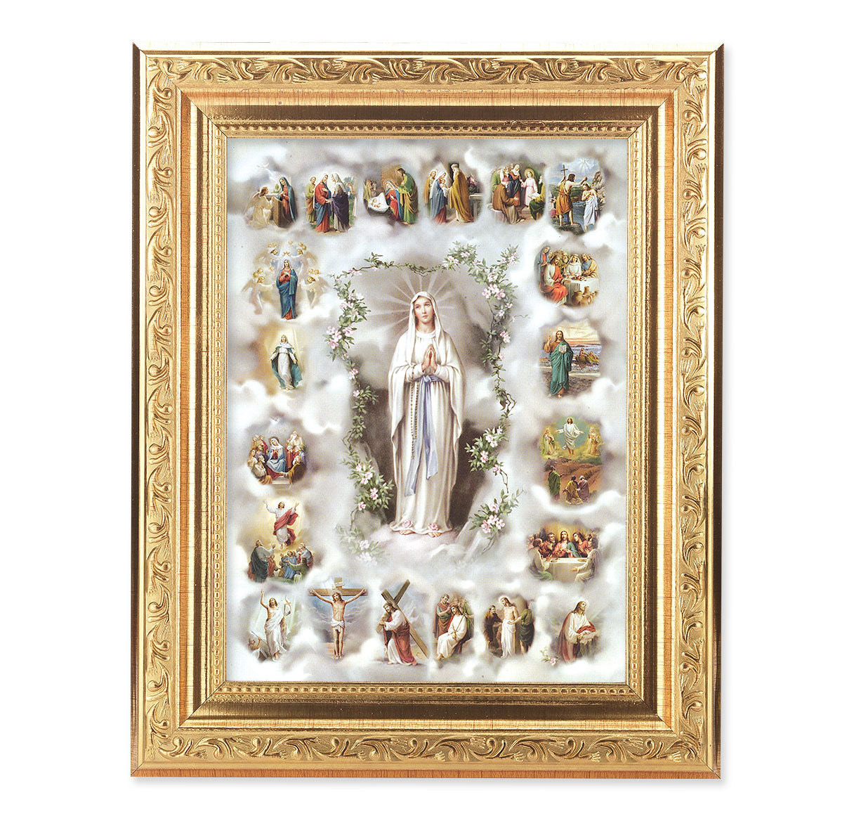 20 Mysteries of the Rosary Antique Gold Framed Art
