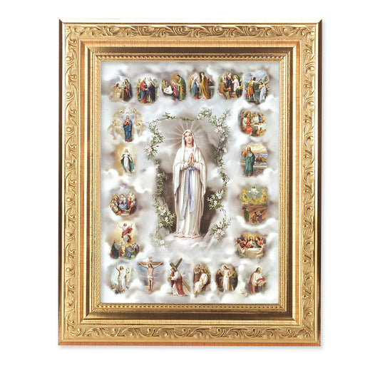 20 Mysteries of the Rosary Antique Gold Framed Art