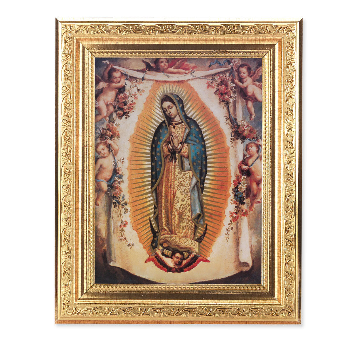 Our Lady of Guadalupe with Angels Antique Gold Framed Art