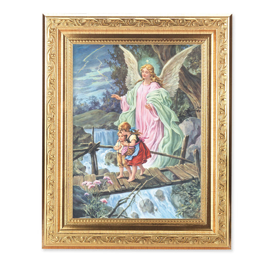 Guardian Angel Help Antique Gold Framed Art