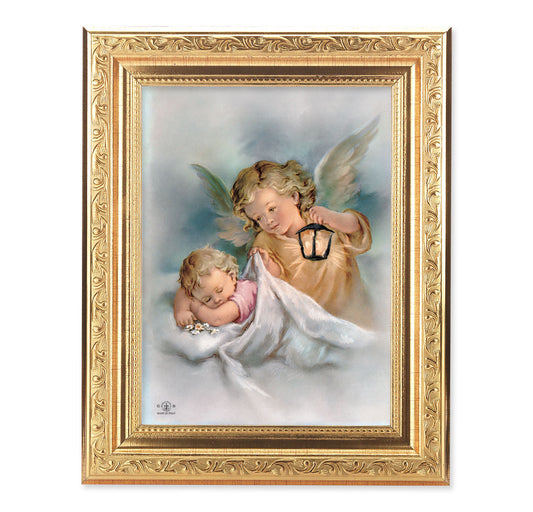 Guardian Angels with Lantern Antique Gold Framed Art