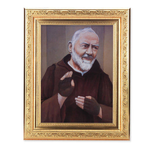 St. Pio Antique Gold Framed Art