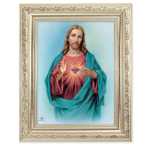 Sacred Heart of Jesus Silver Framed Art