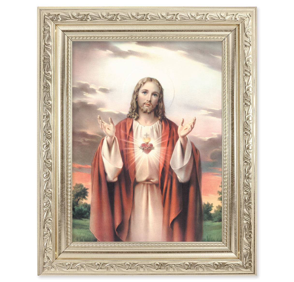 Sacred Heart of Jesus Silver Framed Art