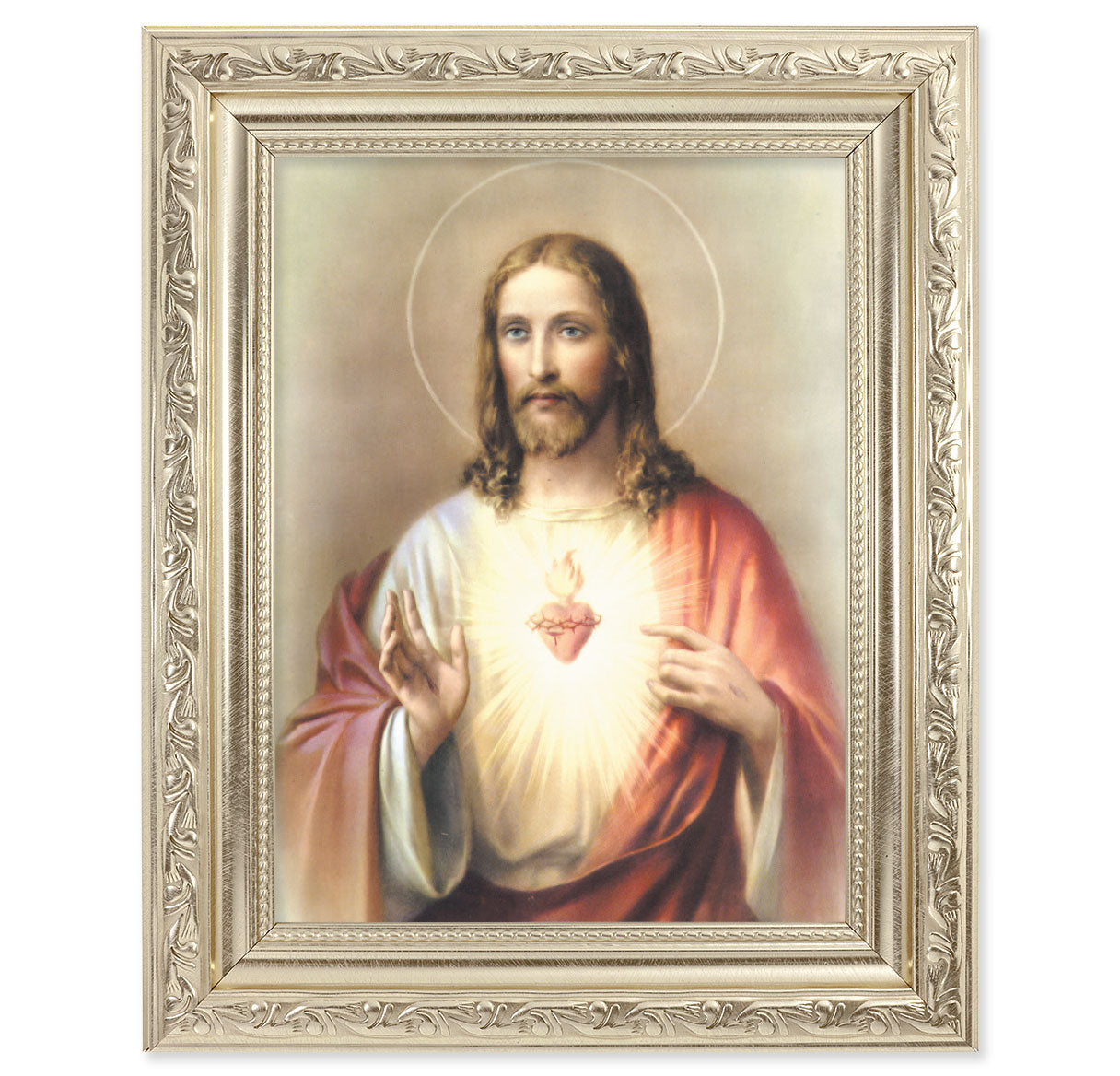 Sacred Heart of Jesus Silver Framed Art