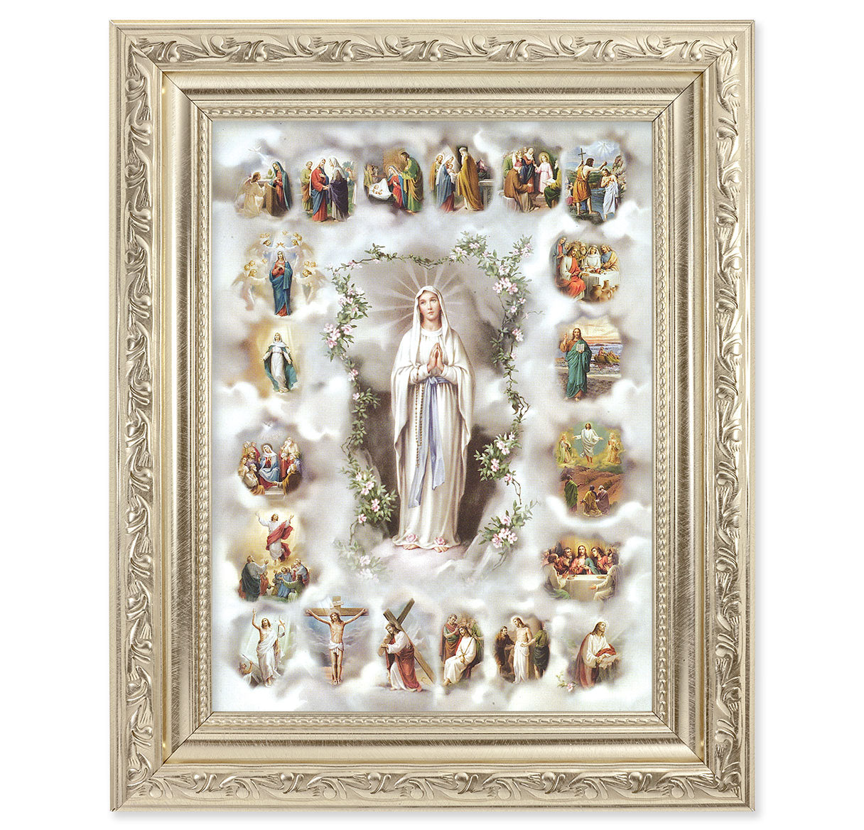 20 Mysteries of the Rosary Silver Framed Art