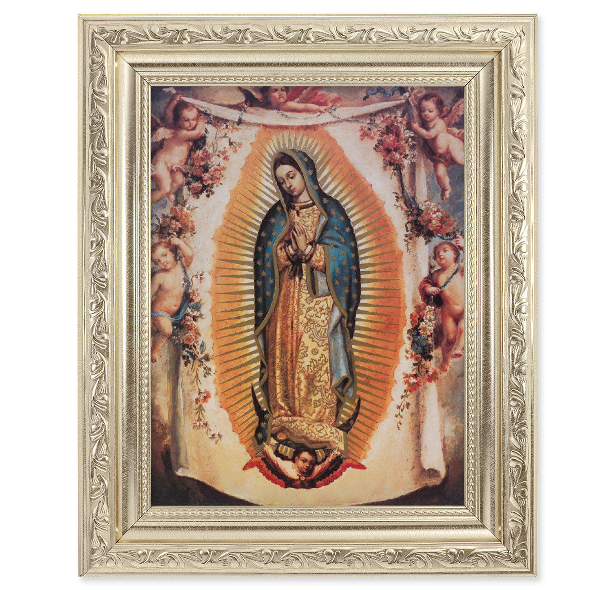 Our Lady of Guadalupe with Angels Silver Framed Art