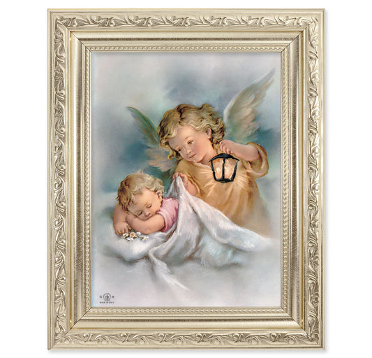 Guardian Angels with Lantern Silver Framed Art