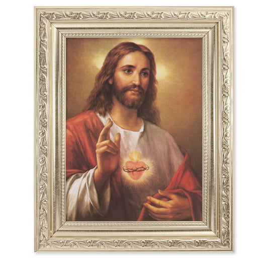 Sacred Heart of Jesus Silver Framed Art