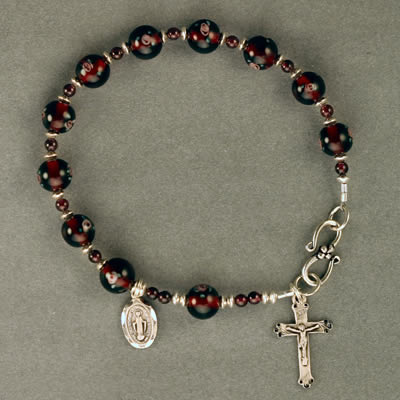 One Decade Lampworked Glass And Garnet Rosary Bracelet
