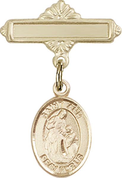 14kt Gold Filled Baby Badge with St. Ann Charm and Polished Badge Pin