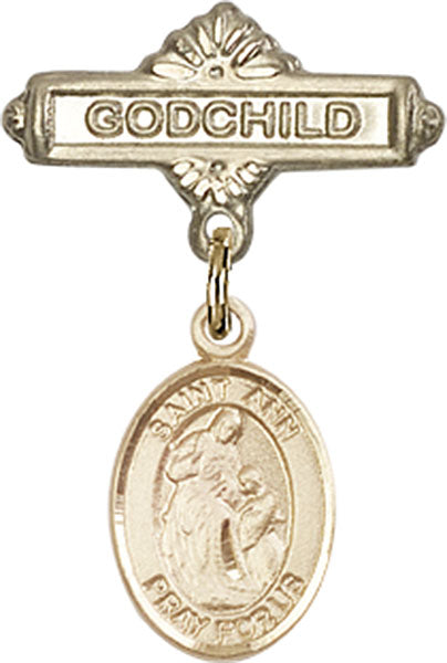 14kt Gold Filled Baby Badge with St. Ann Charm and Godchild Badge Pin